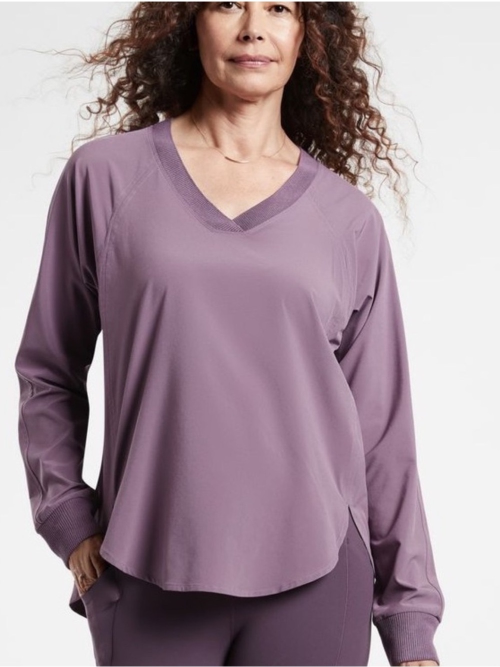 Athleta V-Neck Long Sleeve Top in Dark Sky Violet Purple